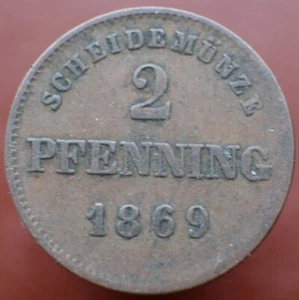 2 Pfenning 1869 - Kingdom of Bavaria, Louis II - KM #857 copper coin - R361 - Picture 1 of 3