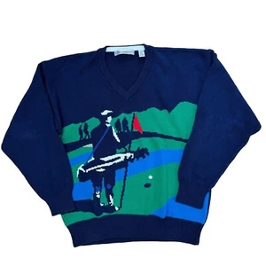 Maglione golf vintage John Ashford scollo a V pesante uomo taglia XL cotone maglione brutto - Foto 1 di 5