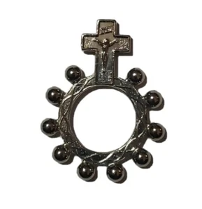 Anello Metallo Vintage Firmato Italia Dito Rosario Corona di Spine Tono Argento - Foto 1 di 4