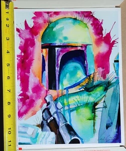 2015 Comic Con Print Boba Fett Watercolor Levi Craig Signed (NO frame) - Picture 1 of 3