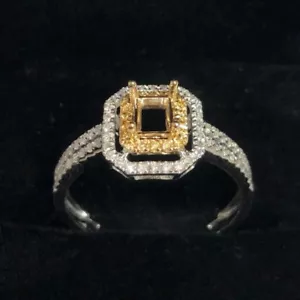Natürlicher Diamant Halbmontage Ehering Fassung Smaragdschliff 6x4 mm massiv 14K Gold - Bild 1 von 4