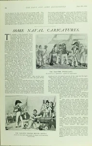 1902 PRINT ~ NAVAL CARICATURES OLD TIME PRESS GANG SAILORS NAVY - Picture 1 of 1