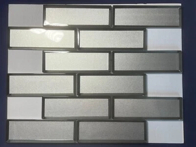 M28 Plateado Vidrio Rectángulo Mosaico Azulejo Cocina Baño Salpicadero Foto 1 de 4