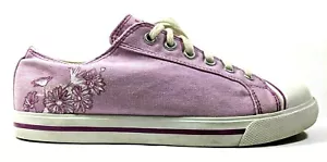 LL Bean Purple Floral Low Top Canvas Sneakers Girls Size 6 Non-Marking Sole - Picture 1 of 11