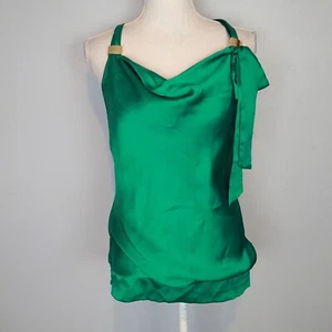 Cache Y2K satin style green sleveless top size Medium blouse - Picture 1 of 13