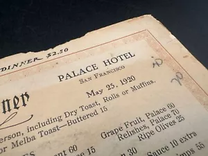 VINTAGE 1920 Palace Hotel San Francisco Abendessen Menü. - Bild 1 von 13
