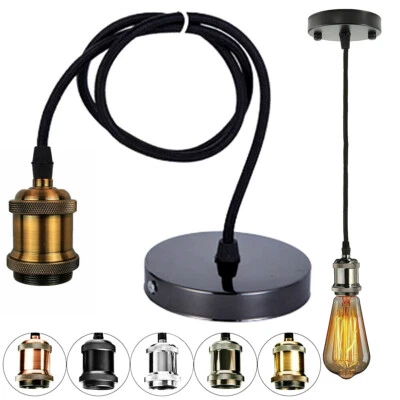 E27 Pendant Lamp Socket Vintage Holder Light Fixture Adjustable Wire for Bars - Image 1 of 4