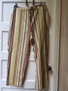 80s Vtg Uniform John Paul Richard Crop Leg Pants 14 Yellow Striped Zip Retro - Picture 1 of 7