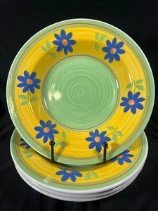 4-Furio Home Made in Italy Yellow Green Blue Flowers 8.75” Salad/Soup Bowls - Picture 1 of 5
