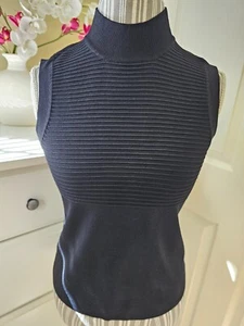 Cable & Gauge Petite Black Viscose/Nylon Knit Mock Neck Pullover Top Tank Sz.PM - Picture 1 of 14