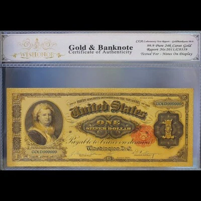 Gold 1891 $1 One Dollar Banknote Collectible with Bag & Certificate - Image 1 of 2