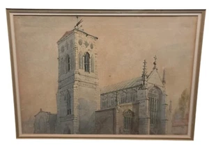 J L Hudsons Aquarellmalerei Kirche Kathedrale Detroit 1969 gerahmte Kunst Vintage - Bild 1 von 10