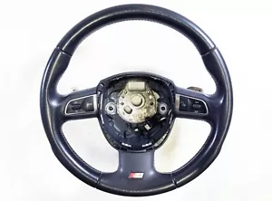 10-12 Audi S4 B8 3 Spoke Steering Wheel & Paddle Shifter White Stitching Piping - Picture 1 of 22