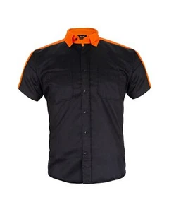 Men’s Two-Tone Black/Orange Reflective Short Sleeve Motorcycle Mechanic Shirt - Picture 1 of 5