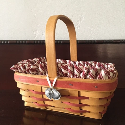 1998 Longaberger Sweetheart Sweet Treats Basket W/ Plastic And Red Fabric Liner Cover