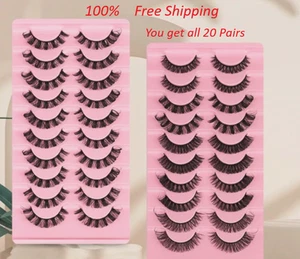 Natural D Curl Russian Strip Eyelash Faux Mink Lashes 20 Pairs- 20mm - Picture 1 of 10