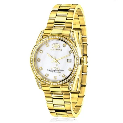Reloj Mujer Acero Inoxidable Diamante | Luxurman Tribeca 33 mm | Esfera Blanca Foto 1 de 4