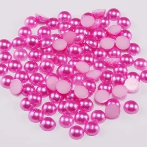 200 Hot Pink Color Acrylic FlatBack Half Pearl Bead Flat Back 10mm Scrapbook - Picture 1 of 5