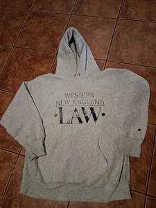 Vtg 80s Champion Reverse Weave Hoodie Sweatshirt Size XL Gray WNEC Law Aged  - Picture 1 of 20
