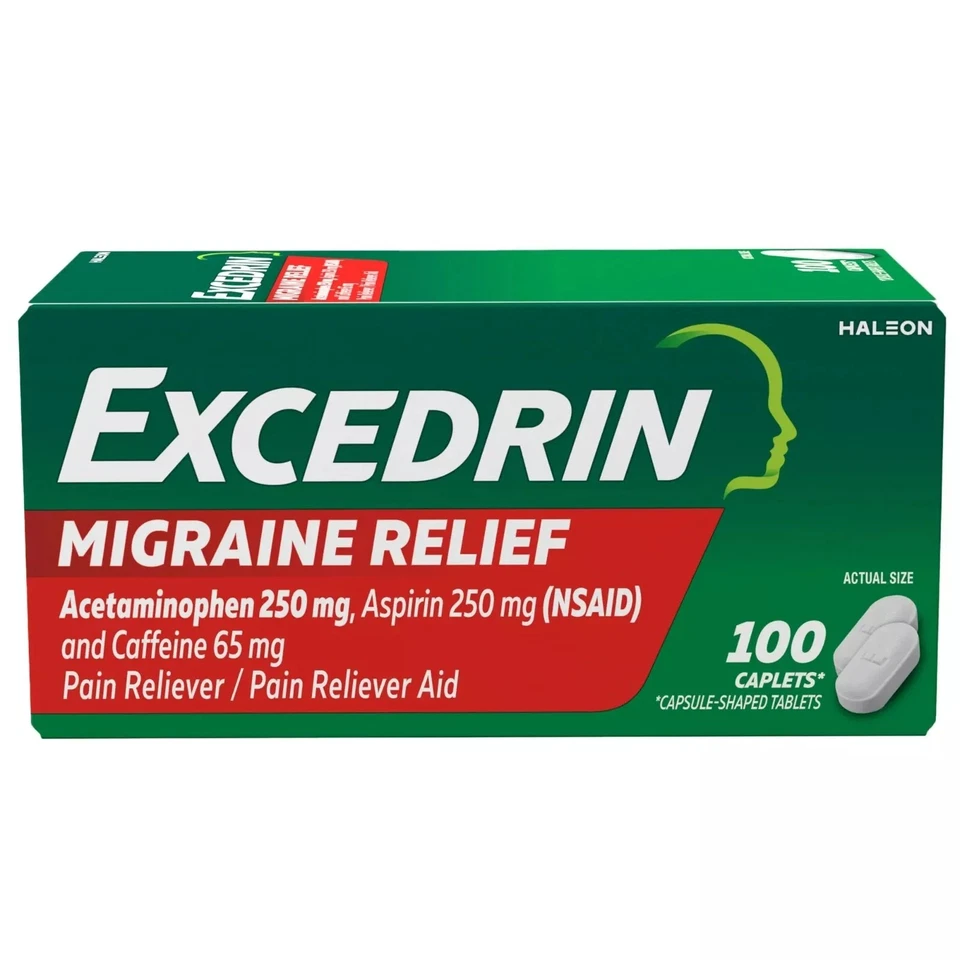 Excedrin Migraine Relief Caplets Migraine Symptoms 100 Ct EX 3/2028 box damage - Image 1 of 1