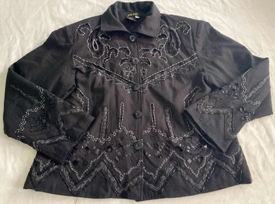 Retro vintage BALA BALA para mujer pequeño 100 % seda negro con cuentas geométricas abotonadas Foto 1 de 4