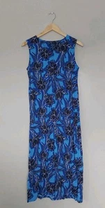 Denim&co  Printed Linen Blend Sleeveless V Neck Midi Dress Size Small Blue QVC - Picture 1 of 2