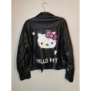 Hello Kitty x Forever 21 Plus Moto Jacket 1X Black Faux Leather Graphic Back - Bild 1 von 10