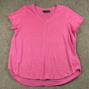 Tahari Damen 1X 100% Leinen V-Ausschnitt T-Shirt Kurzarm Magenta Rosa - Bild 1 von 6