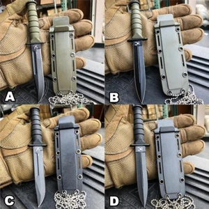 6" Military Tactical Kabai Combat Fixed Blade Survival Neck Knife w Chain Sheath - Picture 1 of 7