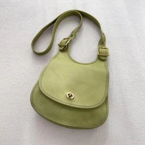 Vintage Coach Saddle Crescent Bag Green Leather From Japan - Picture 1 of 12