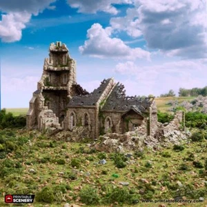 Iglesia Normanda en Ruinas - Rey y País - Paisaje Imprimible Terreno Wargaming D& - Imagen 1 de 5