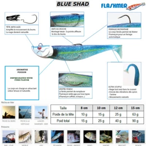 FLASHMER : BLUE SHAD : Un shad souple anti accroche, aromatisé, monté en texan - Photo 1/11