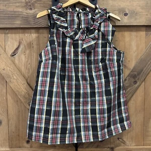 Talbots Women’s Sz XL BOW DETAIL RUFFLE NECK SHELL CELEBRATE PLAID New - Picture 1 of 7