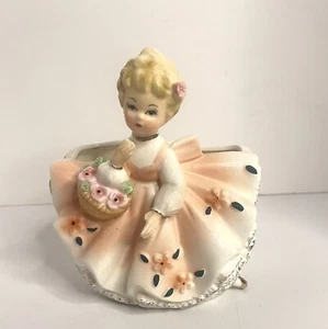 Vintage INARCO E-436 Ceramic Planter,  Girl with Basket of Flowers 1964 - Picture 1 of 8
