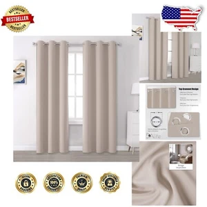 Elegant Warm Taupe Room Darkening Curtains - 42x84 Grommet Panels for Privacy - Picture 1 of 10
