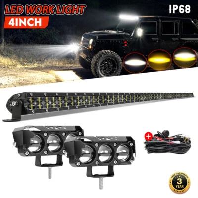 52'' inch LED Light Bar + 4" Pods + Wire Combo Kit for Jeep Wrangler JK TJ YJ CJ - Image 1 of 4