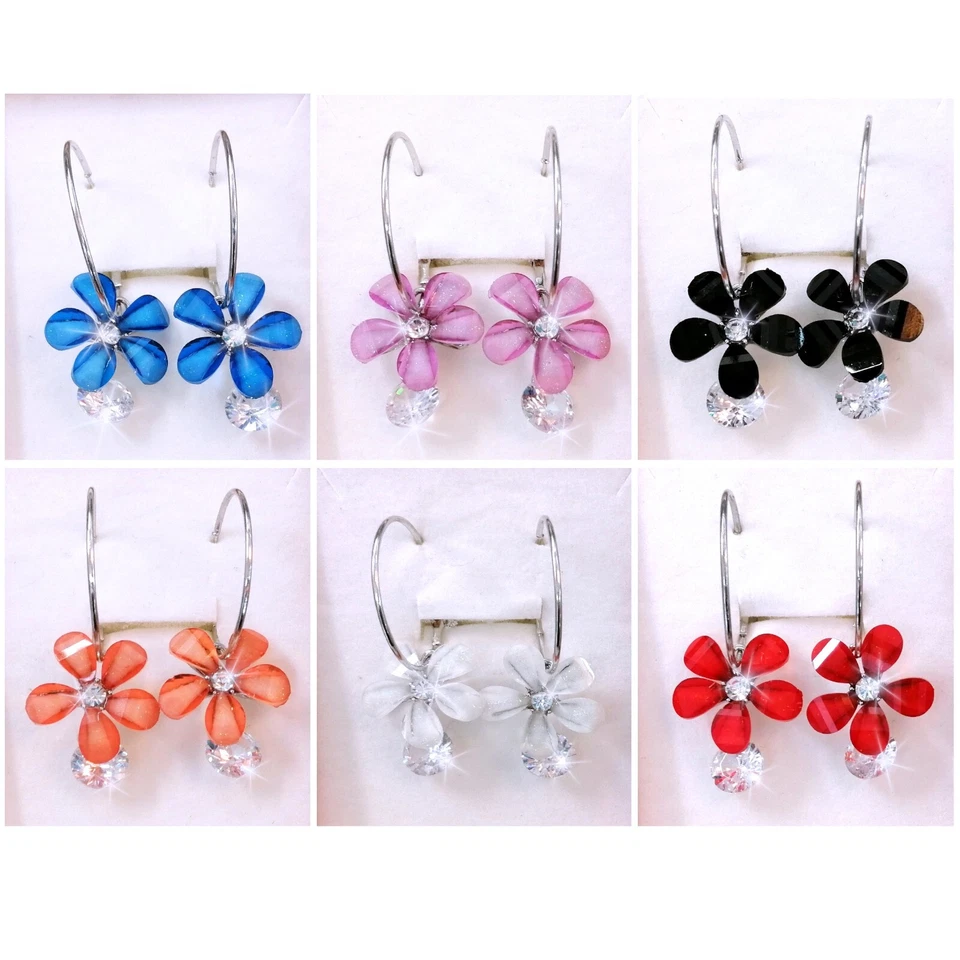 Orecchini Auri Cerchio Grande Fiore di Cristallo Goccia Donna Base Argento Oro - Immagine 1 di 1