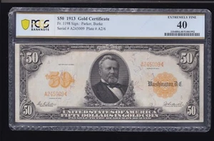 US 1913 $50 Gold Certificate Note Parker/Burke FR 1198 PCGS 40(009)ONLY 70 KNOWN - Picture 1 of 2