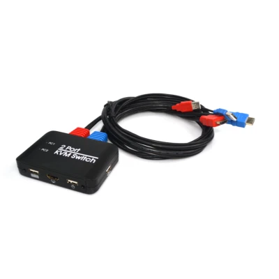 New 2 Port USB 4K HDMI KVM Switch Switcher With Cable For Dual Monitor Keyboard - Image 1 of 4