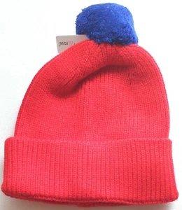 NEU Kindermütze rot Wolle blau Bommel Strick Bommel Wintermode UK - Bild 1 von 2