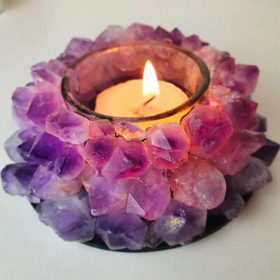 Candelabro de amatista - Tealight de cristal de loto para meditación y decoración de curación Foto 1 de 4