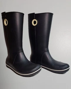 Crocs Jaunt Tall Womens 8W Rain Boots Black Rubber Waterproof Pull On - Picture 1 of 13