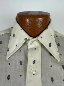 Vintage 70s Sears Shirt Men Small Crest Crown Print Long Sleeve Disco Retro EUC - Picture 1 of 18