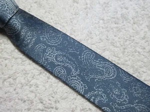 GREY BLUE PAISLEY SKINNY SLIM 2.25 INCH polyester NECKTIE TIE T&W - Picture 1 of 5