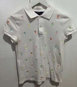 Polo Ralph Lauren Horse Logo Everywhere Shirts Top White US Girl Size XL(16) NEW - Picture 1 of 7