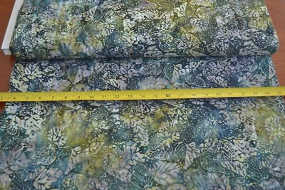 By 1/2 Yd, Tan, Green & Blue Leaves Batik Quilt Cotton, Moda/Mirage Batiks, B341 - Image 1 of 4