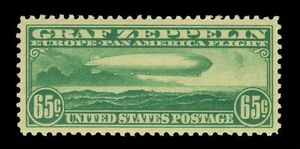 US 1930 AIRMAIL - GRAF ZEPPELIN issue 65c green Scott # C13 mint MLH/NH XF - Picture 1 of 2