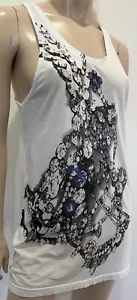 BUI DE BARBARA BUI White Jewelled Print Sleeveless Racer Back Long Vest Top M - Picture 1 of 6