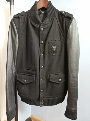 -40%OFF SALE The Kooples mens wool bomber varsity college jacket leather sleeves - Image 1 of 4