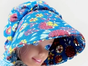 VINTAGE CLONE FLORAL Blue Red Yellow BONNET Pheasant HAT FITS BARBIE NO DOLL - Picture 1 of 6